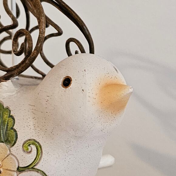 Charming Hanging Bird Shaped Bird House with Floral Accents and Metal Wings 9"L - Picture 8 of 10